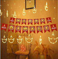 🪔DIYA CURTAIN LED LIGHTS 🪔 (12 Hanging Diya's ) 💥Festival Offers 💥50% off⚡