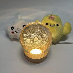 3D Crystal Ball Night Light Clear Galaxy LED with Wooden Base Glass- Buy 1 Get 2 Free