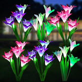 Solar Lights Outdoor Garden Decorative Flowers 6 Pack with 24 Lily Flowers, Waterproof Multi-Color Changing LED